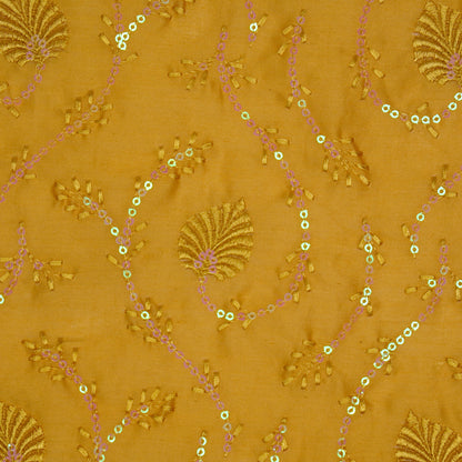 Wajiha Sequins Gold Chanderi Embroidered Fabric in Jaal Pattern