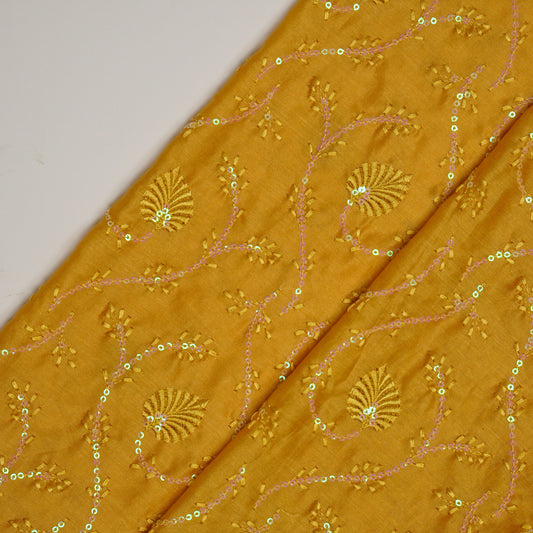 Wajiha Sequins Gold Chanderi Embroidered Fabric in Jaal Pattern