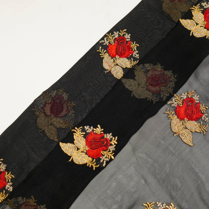 Rami Black Viscose Georgette Embroidered Fabric in Buta Pattern