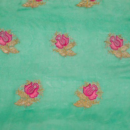 Rami Teal Viscose Georgette Embroidered Fabric in Buta Pattern