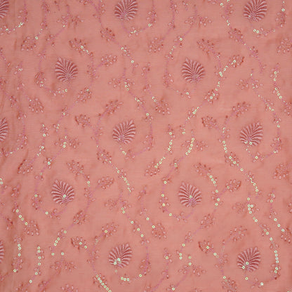 Wajiha Sequins Gajari Chanderi Embroidered Fabric in Jaal Pattern