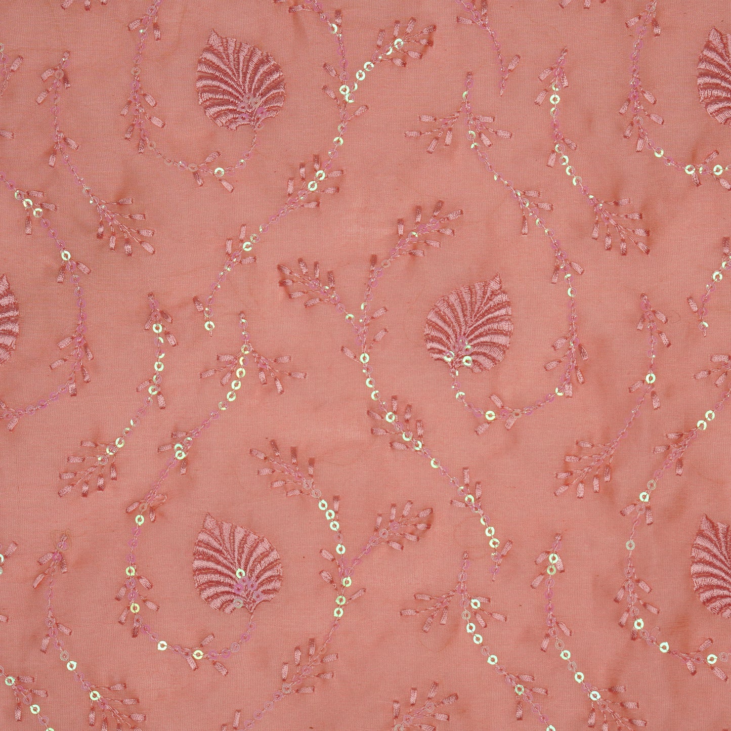 Wajiha Sequins Gajari Chanderi Embroidered Fabric in Jaal Pattern