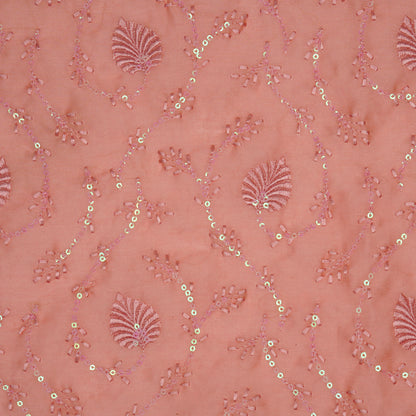 Wajiha Sequins Gajari Chanderi Embroidered Fabric in Jaal Pattern