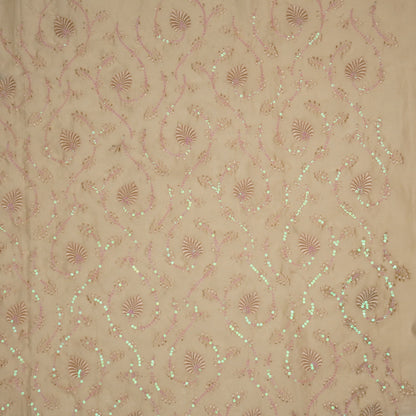 Wajiha Sequins Cream Chanderi Embroidered Fabric in Jaal Pattern