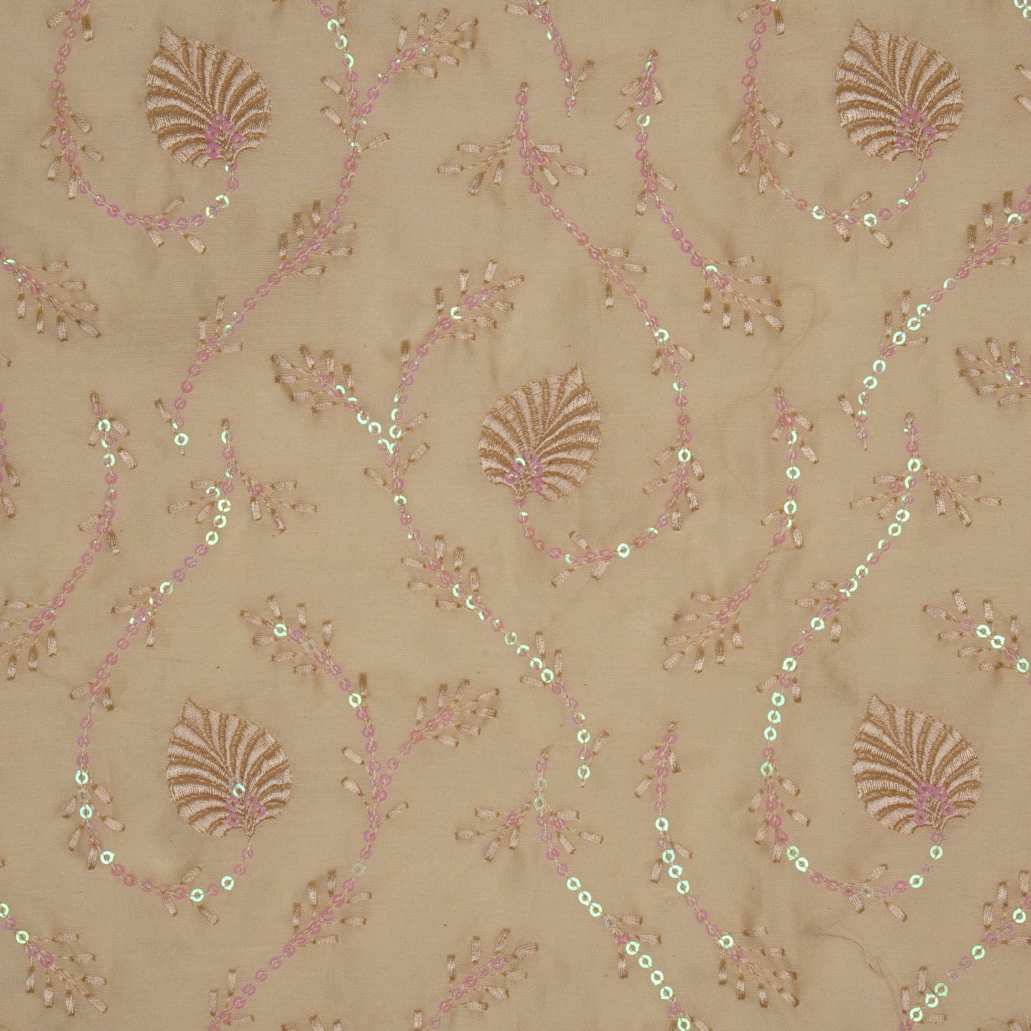 Wajiha Sequins Cream Chanderi Embroidered Fabric in Jaal Pattern