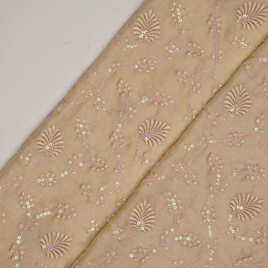 Wajiha Sequins Cream Chanderi Embroidered Fabric in Jaal Pattern