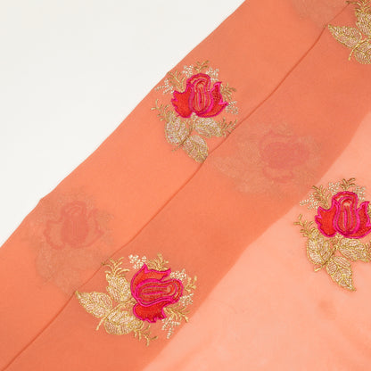 Rami Deep Peach Viscose Georgette Embroidered Fabric in Buta Pattern