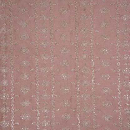 Shifa Onion Chanderi Embroidered Fabric in Jaal Pattern