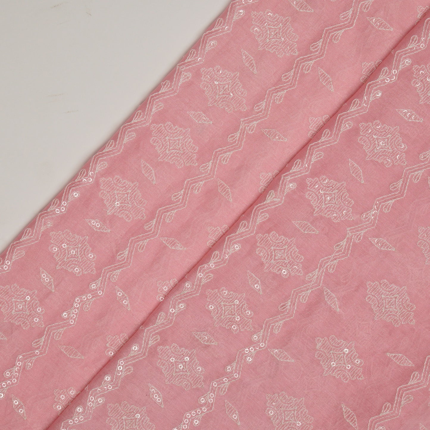 Shifa Pink Chanderi Embroidered Fabric in Jaal Pattern