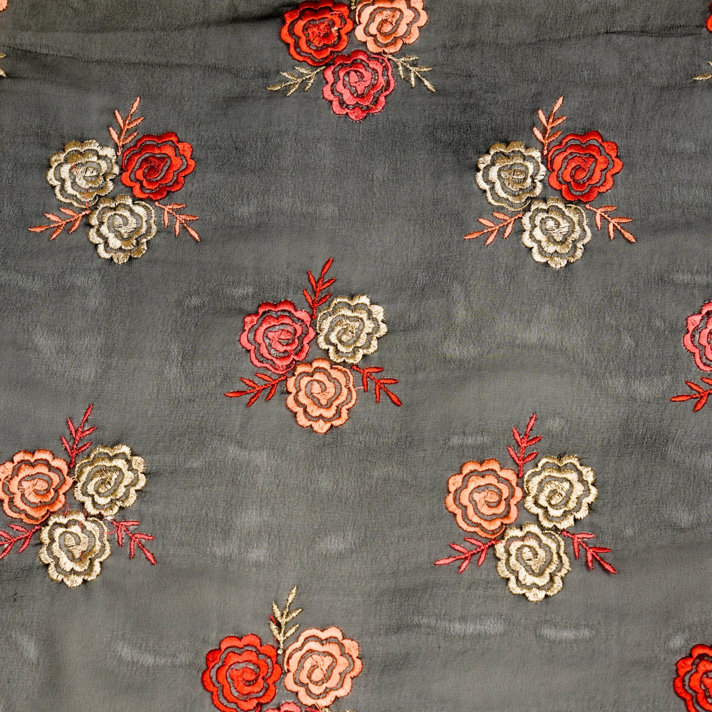 Inara Black Viscose Georgette Embroidered Fabric in Buta Pattern