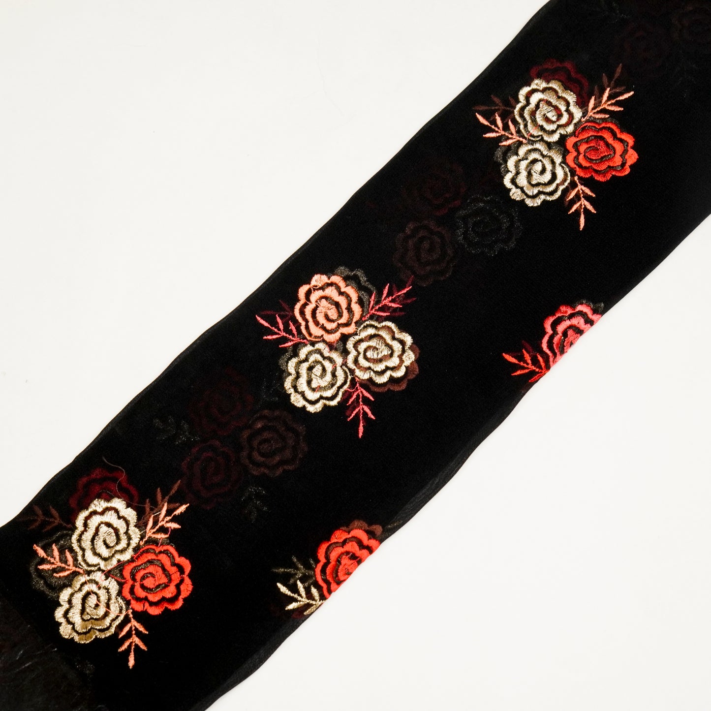 Inara Black Viscose Georgette Embroidered Fabric in Buta Pattern