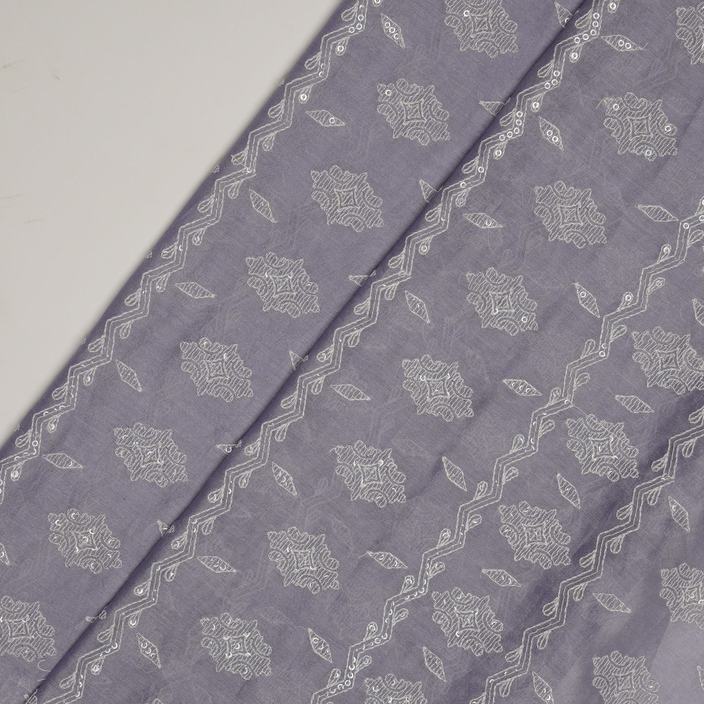 Shifa Mauve Chanderi Embroidered Fabric in Jaal Pattern