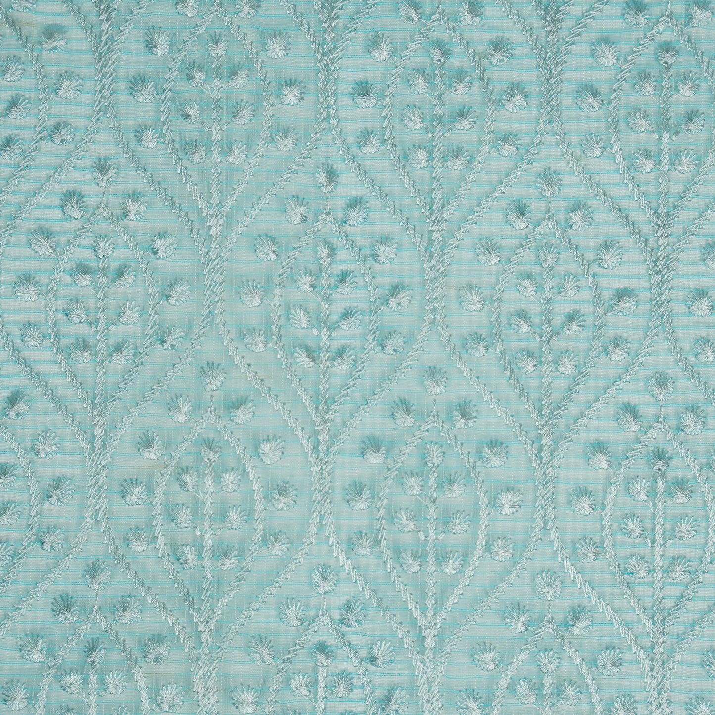 Laiba Turquoise Semi Munga Kota Embroidered Fabric in Jaal Pattern