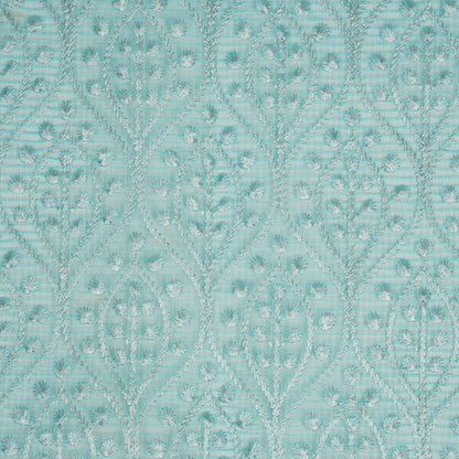 Laiba Turquoise Semi Munga Kota Embroidered Fabric in Jaal Pattern