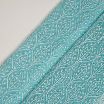 Laiba Turquoise Semi Munga Kota Embroidered Fabric in Jaal Pattern