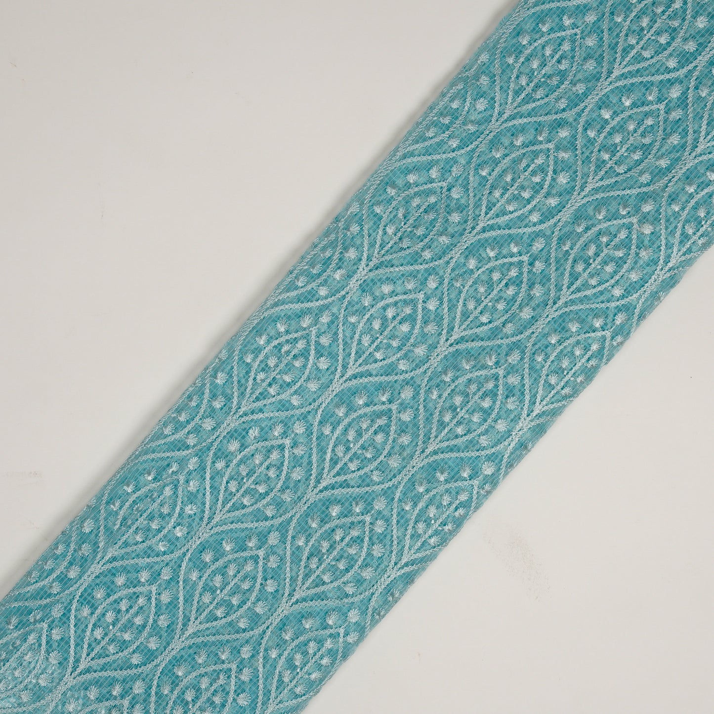 Laiba Turquoise Semi Munga Kota Embroidered Fabric in Jaal Pattern