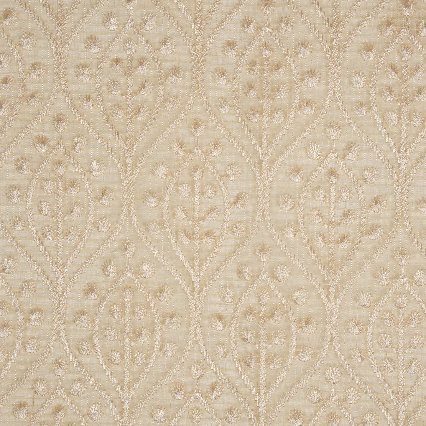 Laiba Beige Semi Munga Kota Embroidered Fabric in Jaal Pattern