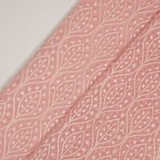 Laiba Pink Semi Munga Kota Embroidered Fabric in Jaal Pattern