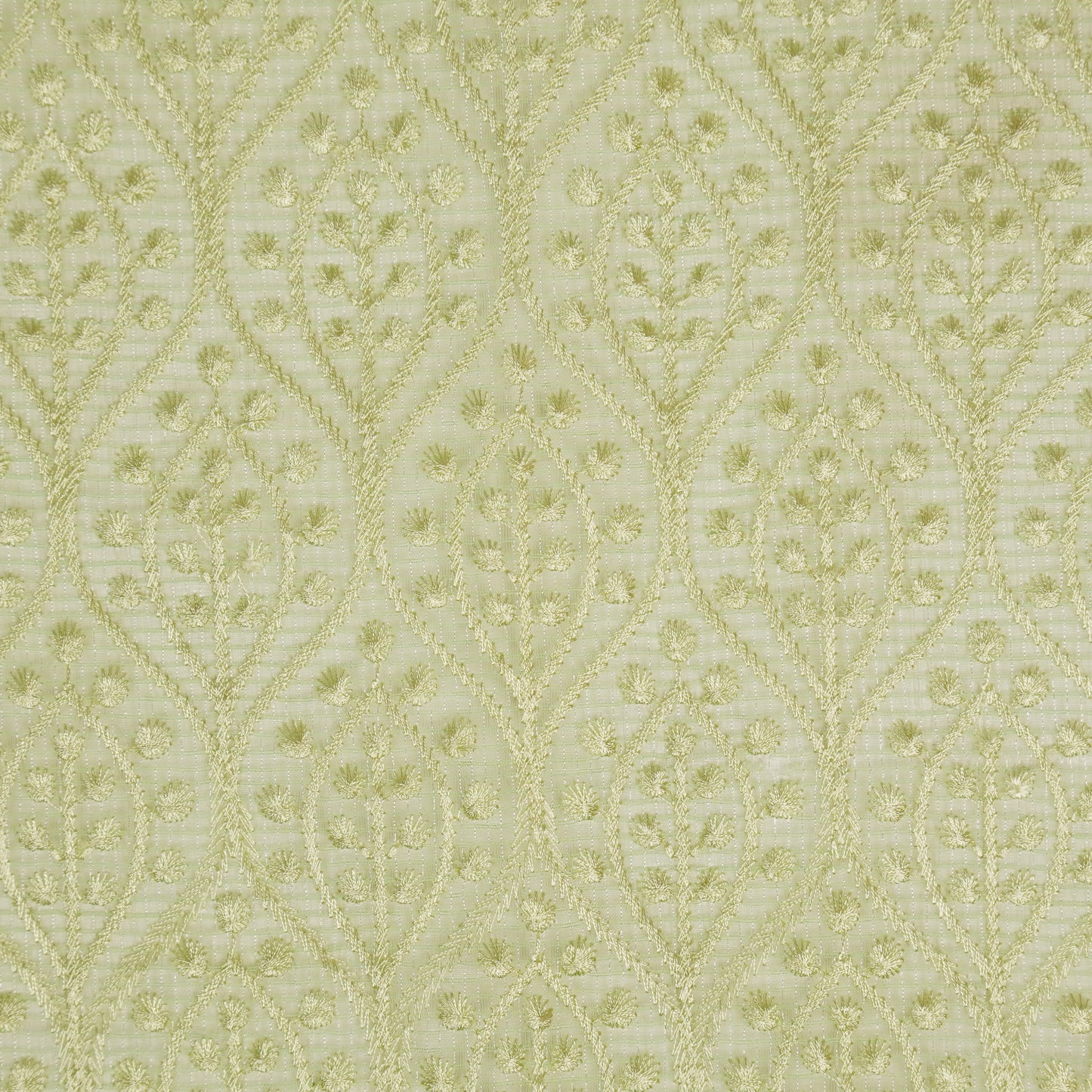 Laiba Pista Green Semi Munga Kota Embroidered Fabric in Jaal Pattern