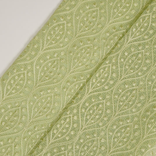 Laiba Pista Green Semi Munga Kota Embroidered Fabric in Jaal Pattern