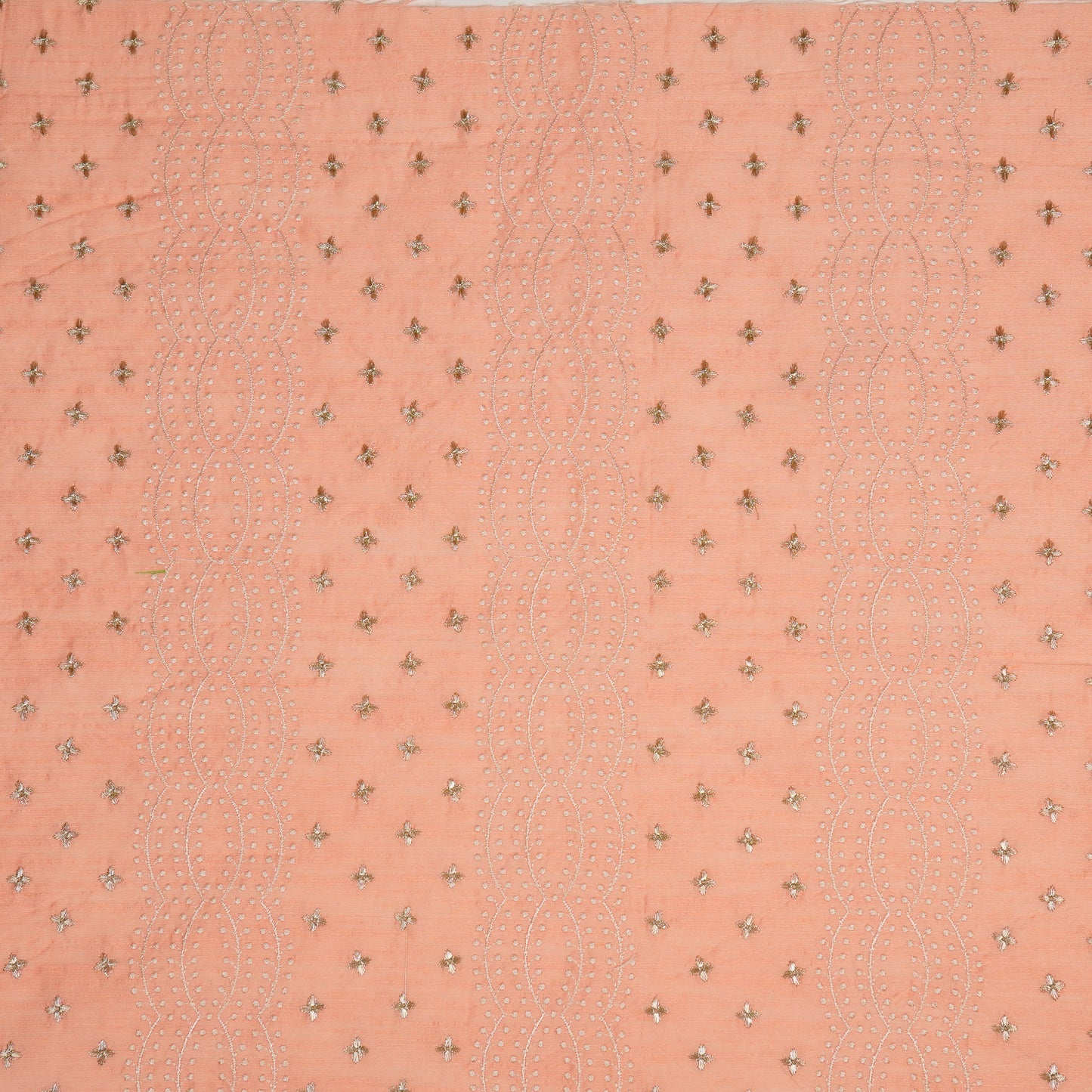 Naira Peach Dola Silk Embroidered Fabric in Jaal Pattern