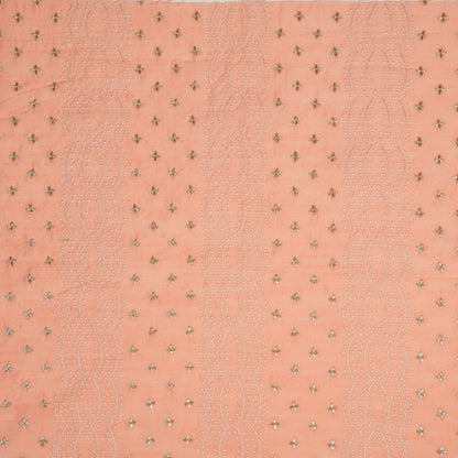 Naira Peach Dola Silk Embroidered Fabric in Jaal Pattern