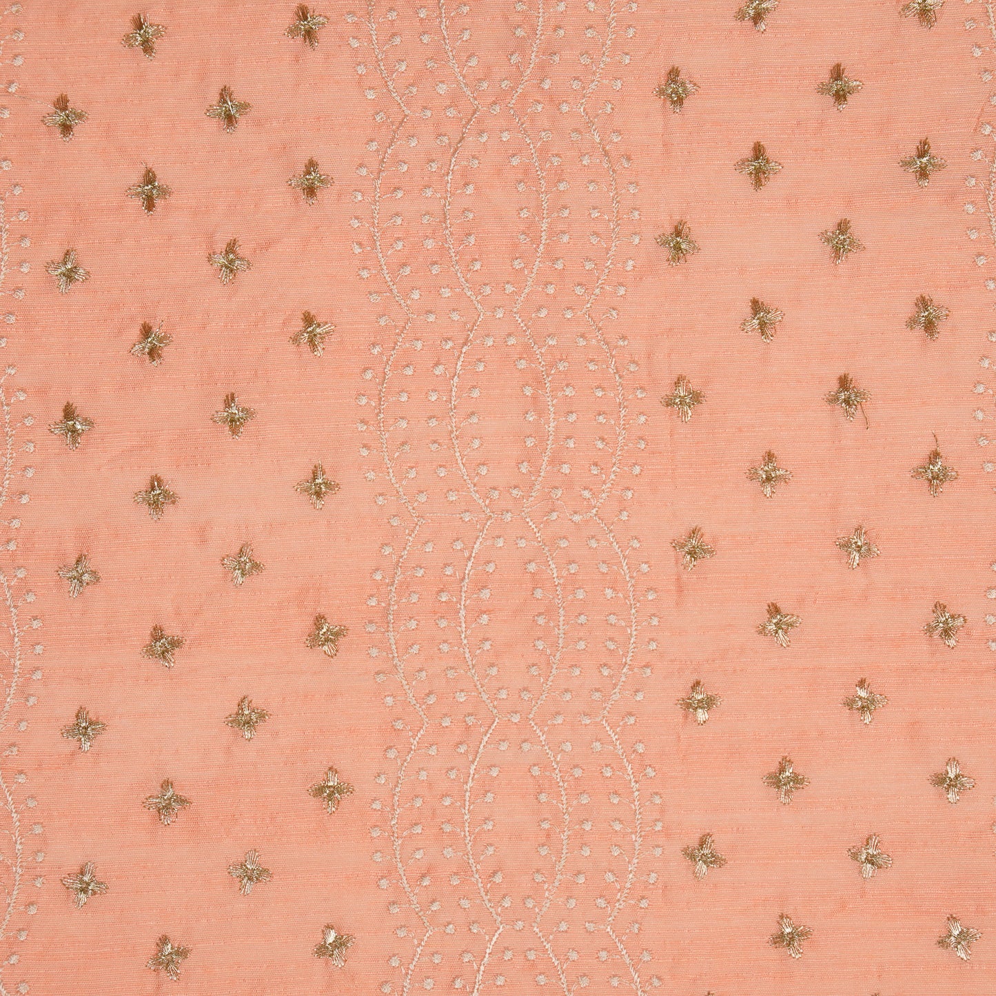 Naira Peach Dola Silk Embroidered Fabric in Jaal Pattern