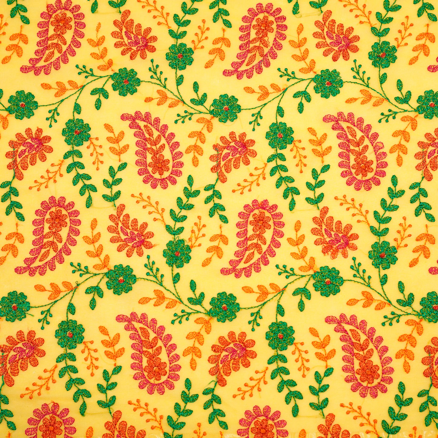 Prasoon Mustard Viscose Georgette Embroidered Fabric in Jaal Pattern