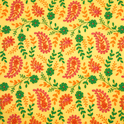 Prasoon Mustard Viscose Georgette Embroidered Fabric in Jaal Pattern