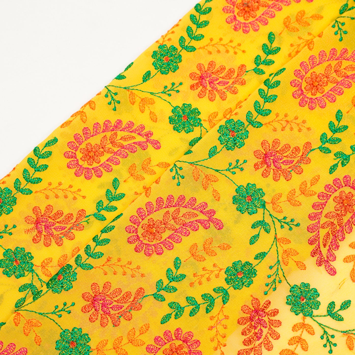 Prasoon Mustard Viscose Georgette Embroidered Fabric in Jaal Pattern