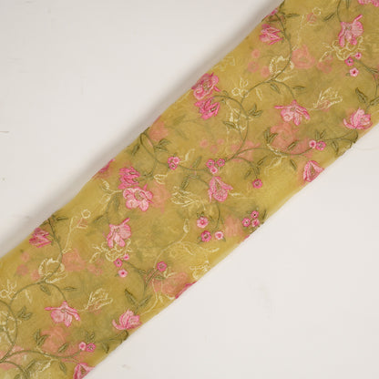 Fiza Lemon Viscose Organza Embroidered Fabric in Jaal Pattern