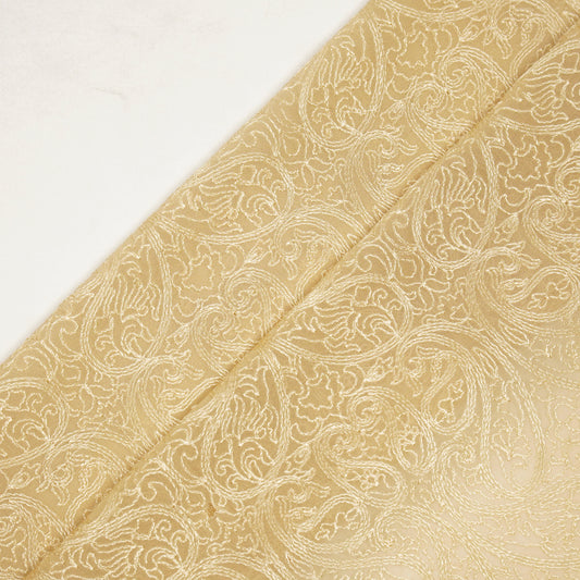 Ayan Beige Chanderi Embroidered Fabric in Jaal Pattern