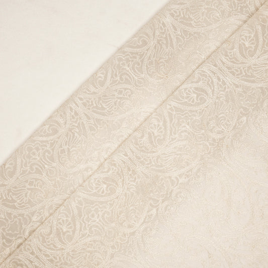 Ayan Ivory Chanderi Embroidered Fabric in Jaal Pattern