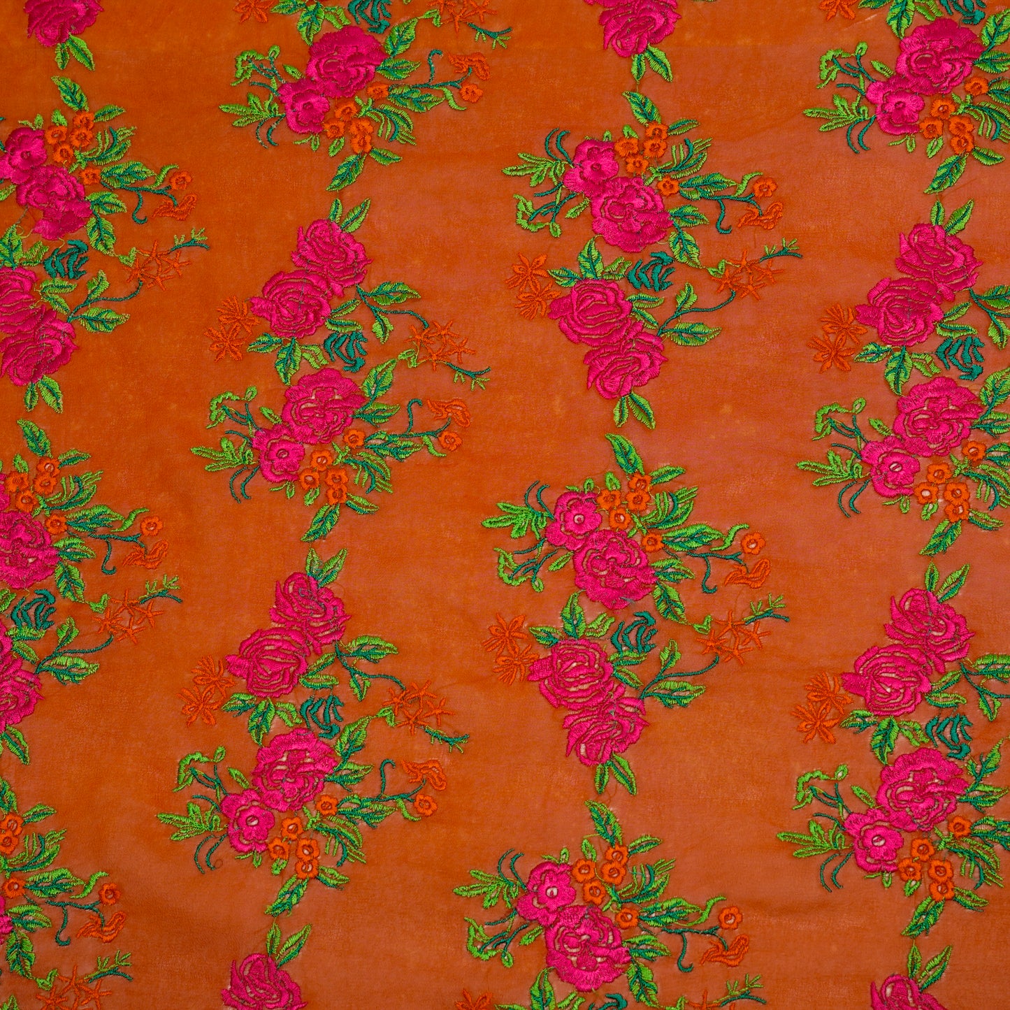 Zaira Rust Viscose Georgette Embroidered Fabric in Jaal Pattern