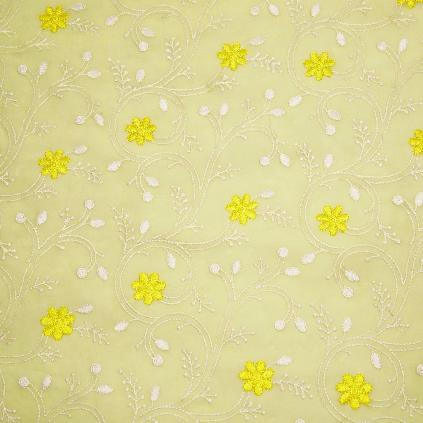 Navya Lemon Mul Chanderi Embroidered Fabric in Floral Jaal Pattern