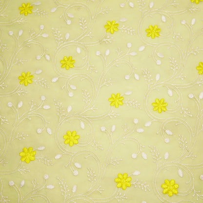 Navya Lemon Mul Chanderi Embroidered Fabric in Floral Jaal Pattern