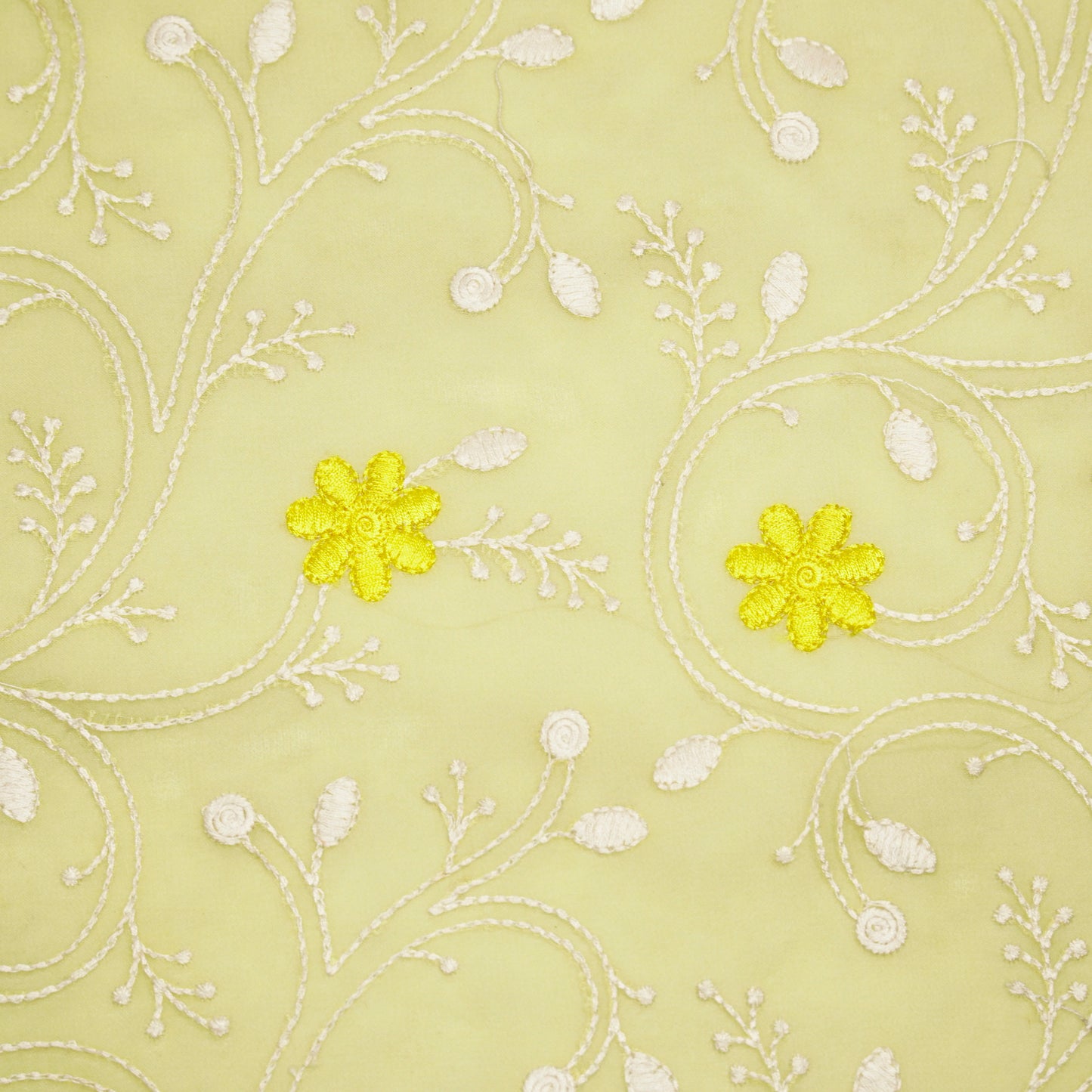 Navya Lemon Mul Chanderi Embroidered Fabric in Floral Jaal Pattern