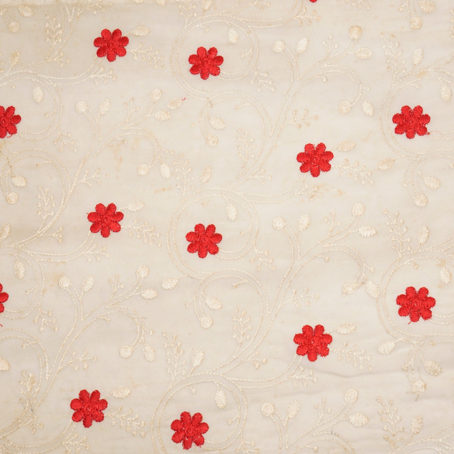 Navya Ivory Mul Chanderi Embroidered Fabric in Floral Jaal Pattern