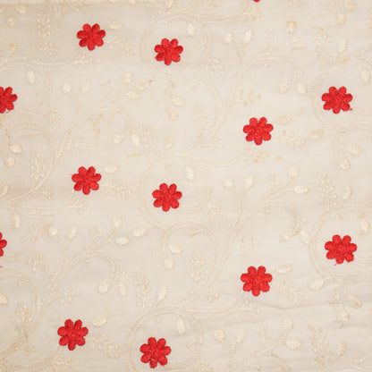 Navya Ivory Mul Chanderi Embroidered Fabric in Floral Jaal Pattern