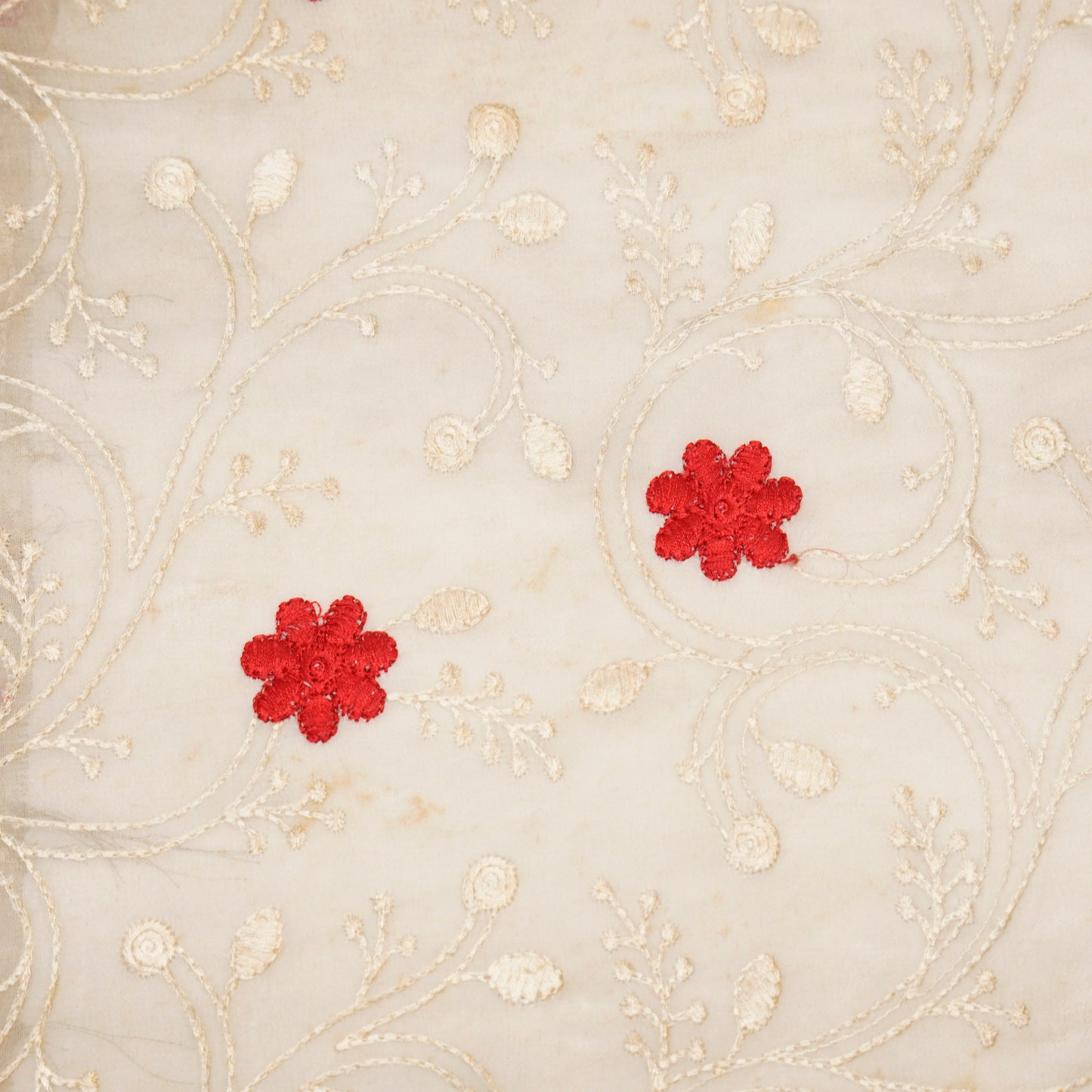 Navya Ivory Mul Chanderi Embroidered Fabric in Floral Jaal Pattern