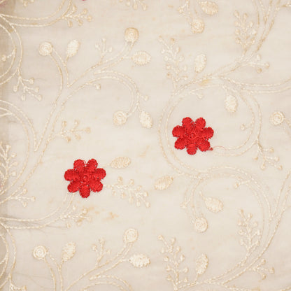 Navya Ivory Mul Chanderi Embroidered Fabric in Floral Jaal Pattern