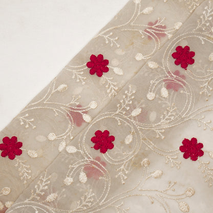 Navya Ivory Mul Chanderi Embroidered Fabric in Floral Jaal Pattern