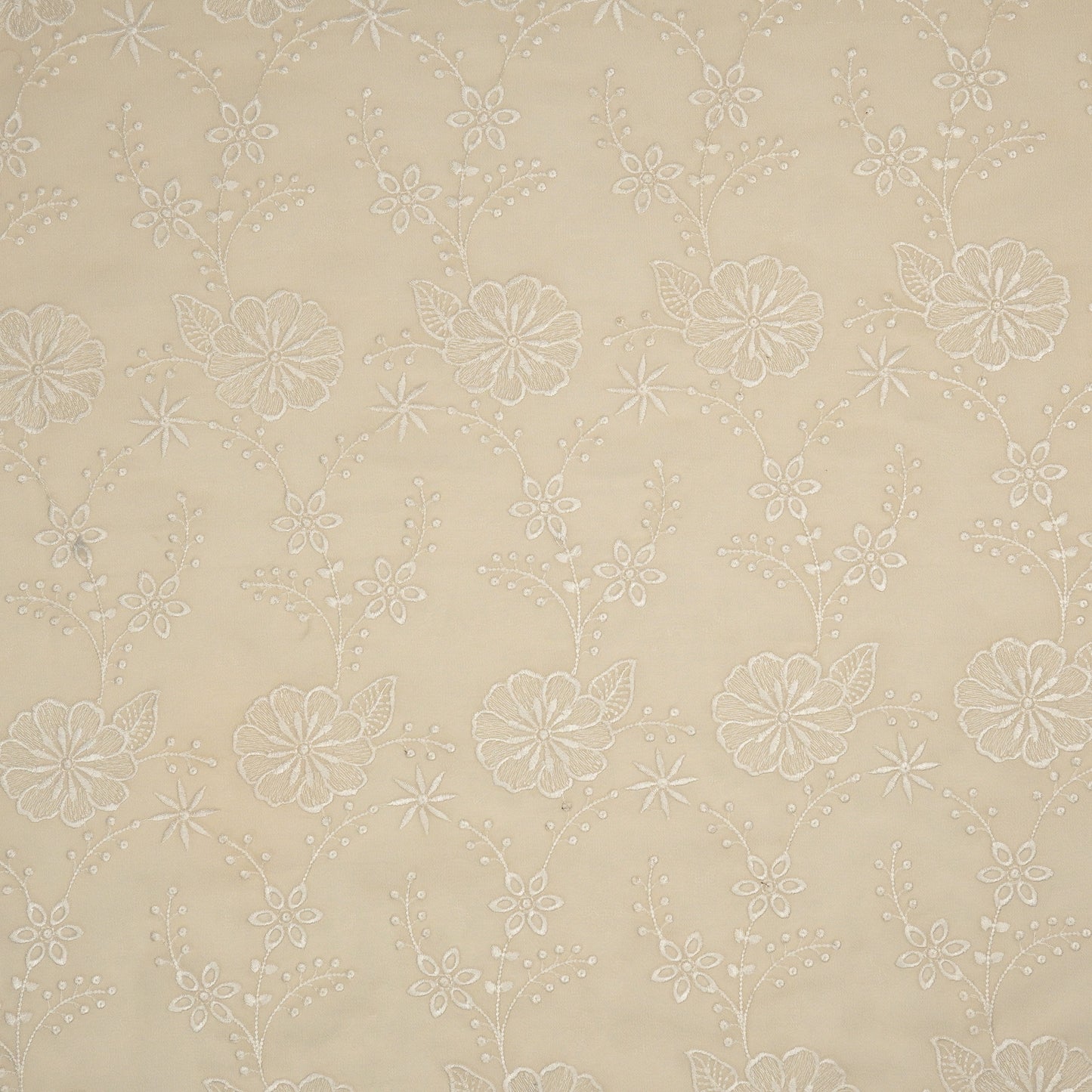 Waniya Cream Mul Chanderi Embroidered Fabric in Jaal Pattern