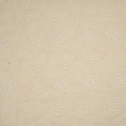 Waniya Cream Mul Chanderi Embroidered Fabric in Jaal Pattern