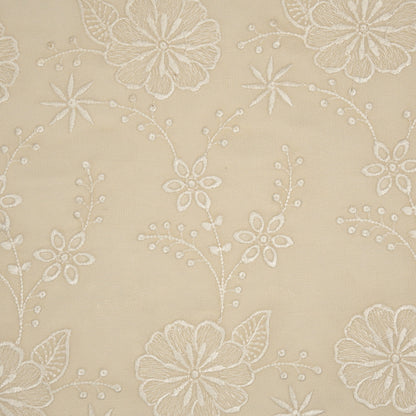 Waniya Cream Mul Chanderi Embroidered Fabric in Jaal Pattern