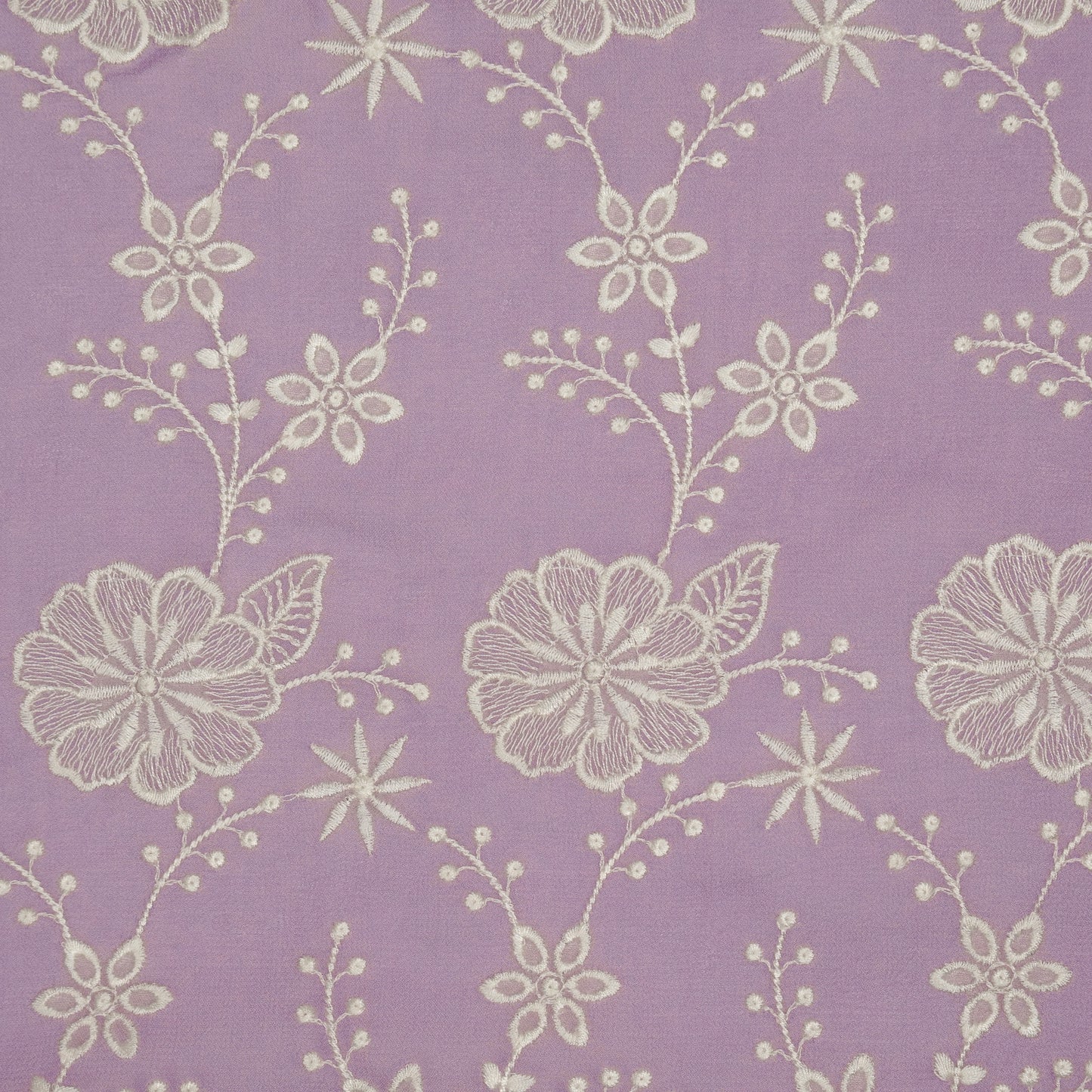 Waniya Lilac Mul Chanderi Embroidered Fabric in Jaal Pattern