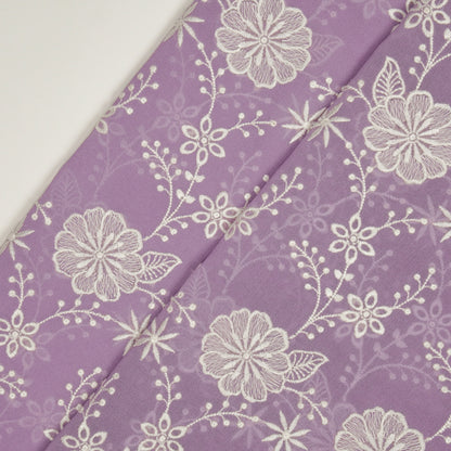 Waniya Lilac Mul Chanderi Embroidered Fabric in Jaal Pattern