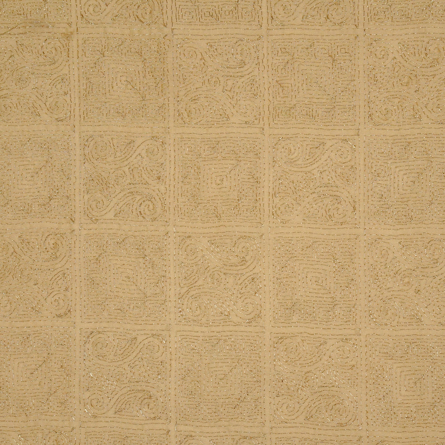 Habi Beige Chanderi Embroidered Fabric in Jaal Pattern