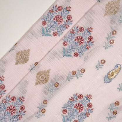 Eira Baby Pink Dola Silk Embroidered Fabric in Buta Buti Mixture Pattern