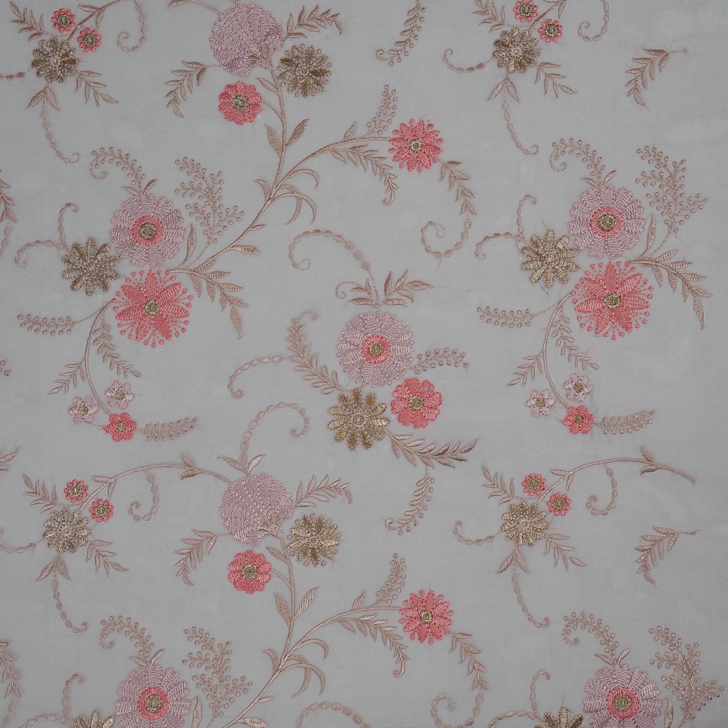 Munira Floral Mauve Viscose Organza Embroidered Fabric in Jaal Pattern